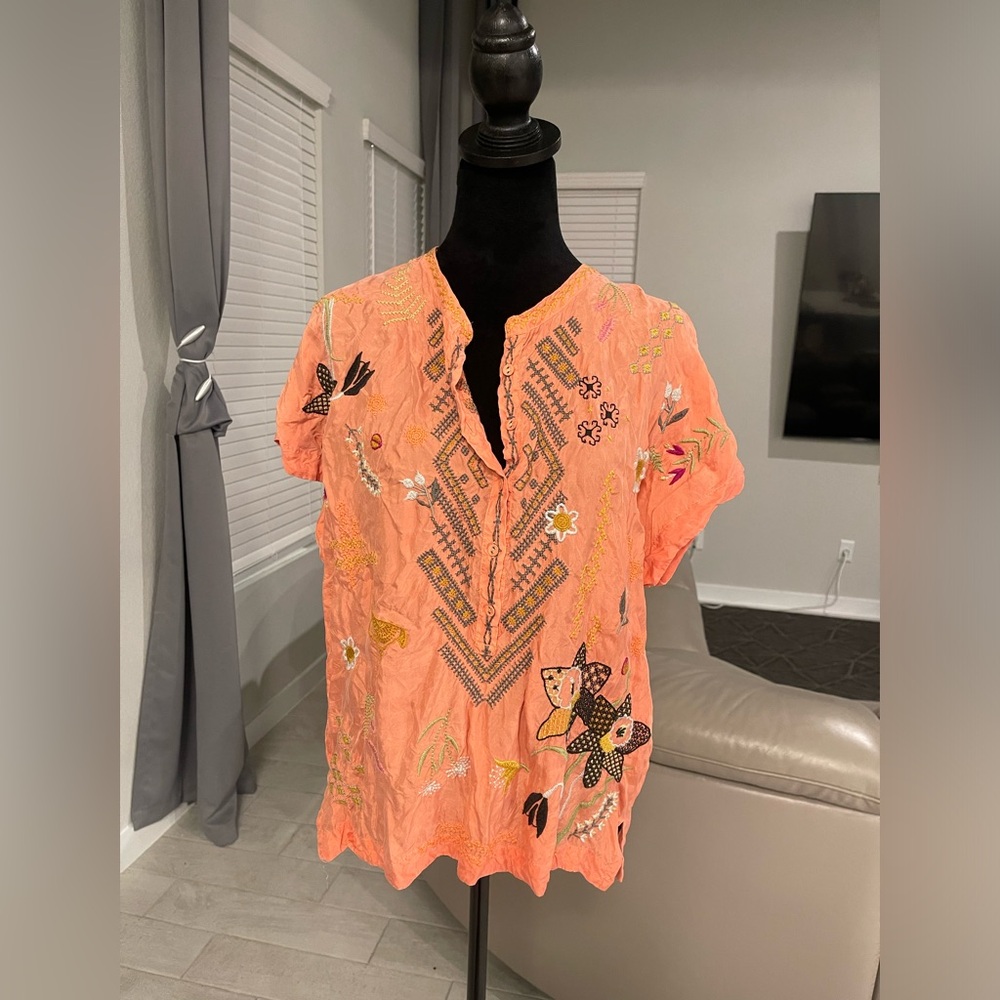 Johnny Was biya embroidered Perla Blouse M